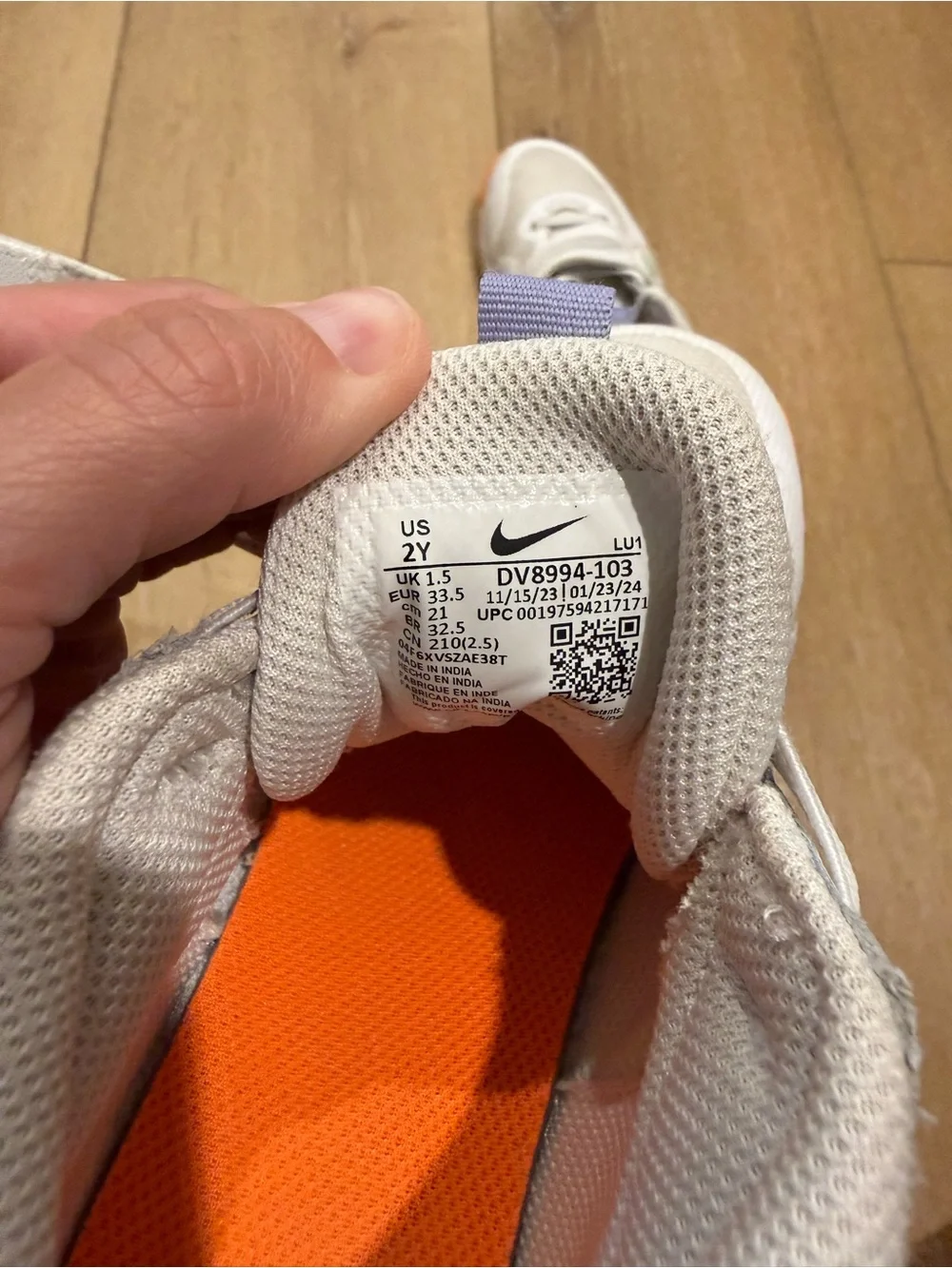 Nike Kids White Sneakers with Orange & Green Swoosh